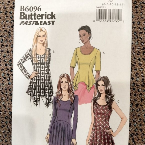 Vogue Dresses & Skirts - Butterick Pattern B6096 Knit Tunic Top Peplum Handkerchief Hem Size 6-14 Uncut